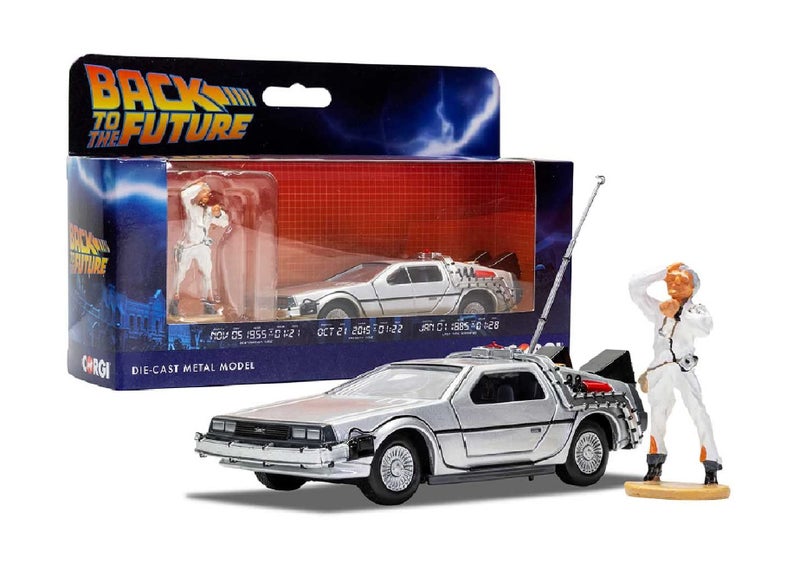 Corgi Back to The Future Delorean & Doc 1:36 Diecast Display Model CC05503 Silver - Image 1